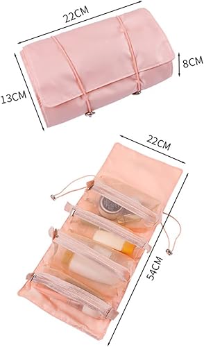 Miniatura 2 de Neceser de viaje colgante con bolsillo desmontable, 4 en 1, organizador de almacenamiento de maquillaje enrollable, bolsa de aseo portátil plegable,