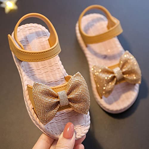 Kid Baby Girls Boys Child Shoes Summer Sandals Soft Rubber Sole Anti Slip Sandals Bowknot (Yellow, 12 Little Child)4