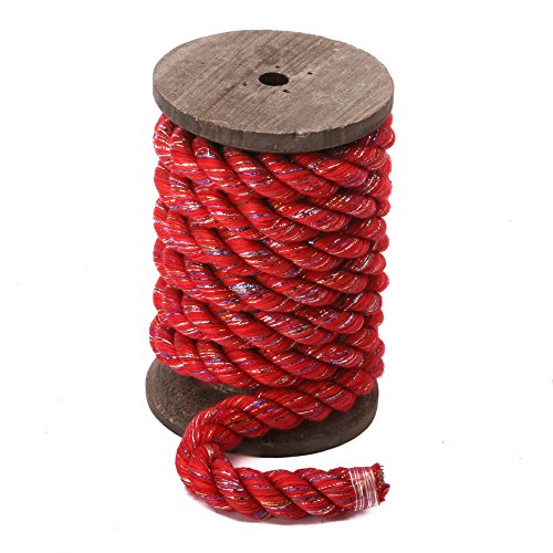 Ravenox Natural Twisted Cotton Rope | (Red Glitter)(1/4 Inch x 50 Feet) | Made in The USA | Strong Triple-Strand Rope for Sports, Décor, Pet Toys, Crafts, Macramé & Indoor Outdoor Use
