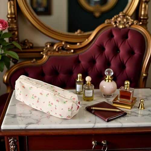 Image of Pink Floral Style Pencil Bag, Pen, Pencil and Marker Cases, Organizer, Cosmetic Makeup Storage Bag