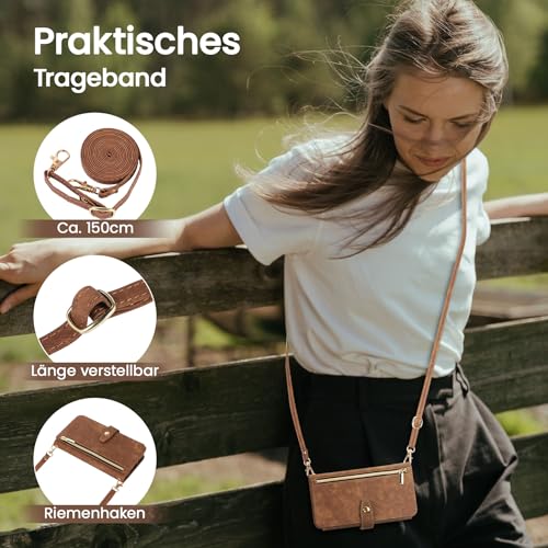 Étui pour iPhone 15 Pro en cuir brun avec fente porte-cartes