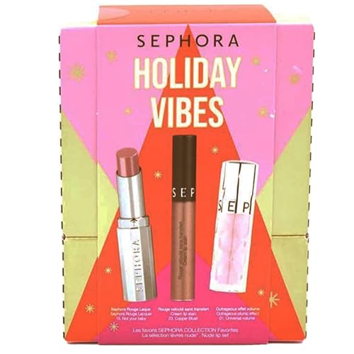 Sephora Holiday Vibes - Juego de labios SEPHORA 23 Copper Blush, efecto de labios extravagante volumen universal, laca roja, no tu bebé