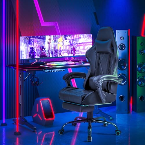Homall Gaming Chair, Computer Chair with Footrest and Massage Lumbar Support, Ergonomic High Back Video Game Chair with Swivel Seat and Headrest (Dark Black) - Image 3