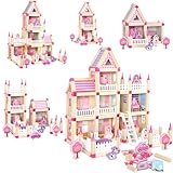 TYORORO 立体パズル 木製ビルディングブロック モンテッソーリ おもちゃ 木製組み立て玩具 知育玩具, 組み立て城 建築家 かわいい 思考力 想像力 空間認識能力 創造力向上 男の子女の子向け 人気ギフト 幼児 保育園 小学生 贈り物 誕生日プレゼント 出産祝い 入園 クリスマスプレゼント (ピンク)