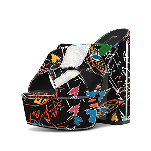 DearOnly Women Chunky Block High Platform Heel Peep Open Toe Sandals Cross-Strap Slip-on Dress 5.9 Inches Heels