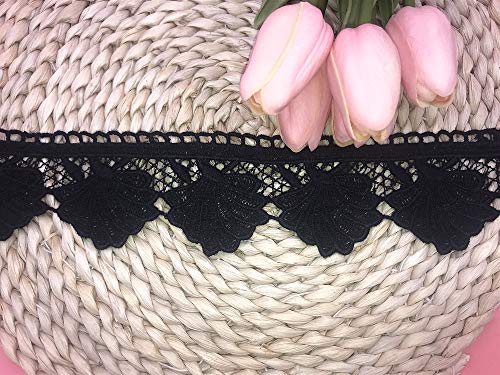 5CM Width Europe Seashell Pattern Inelastic Embroidery Lace Trim,Curtain Tablecloth Slipcover Bridal DIY Clothing/Accessories.(4 Yards in one Package) (Black)