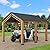 Sunjoy Carport 11 ft. x 13 ft. Wood Gazebo Heavy Duty Garage Car Shelter with Steel Roof and Wooden Frame, Gable Roof Cedar Carport for Cars and Outdoor Equipment by AutoCove