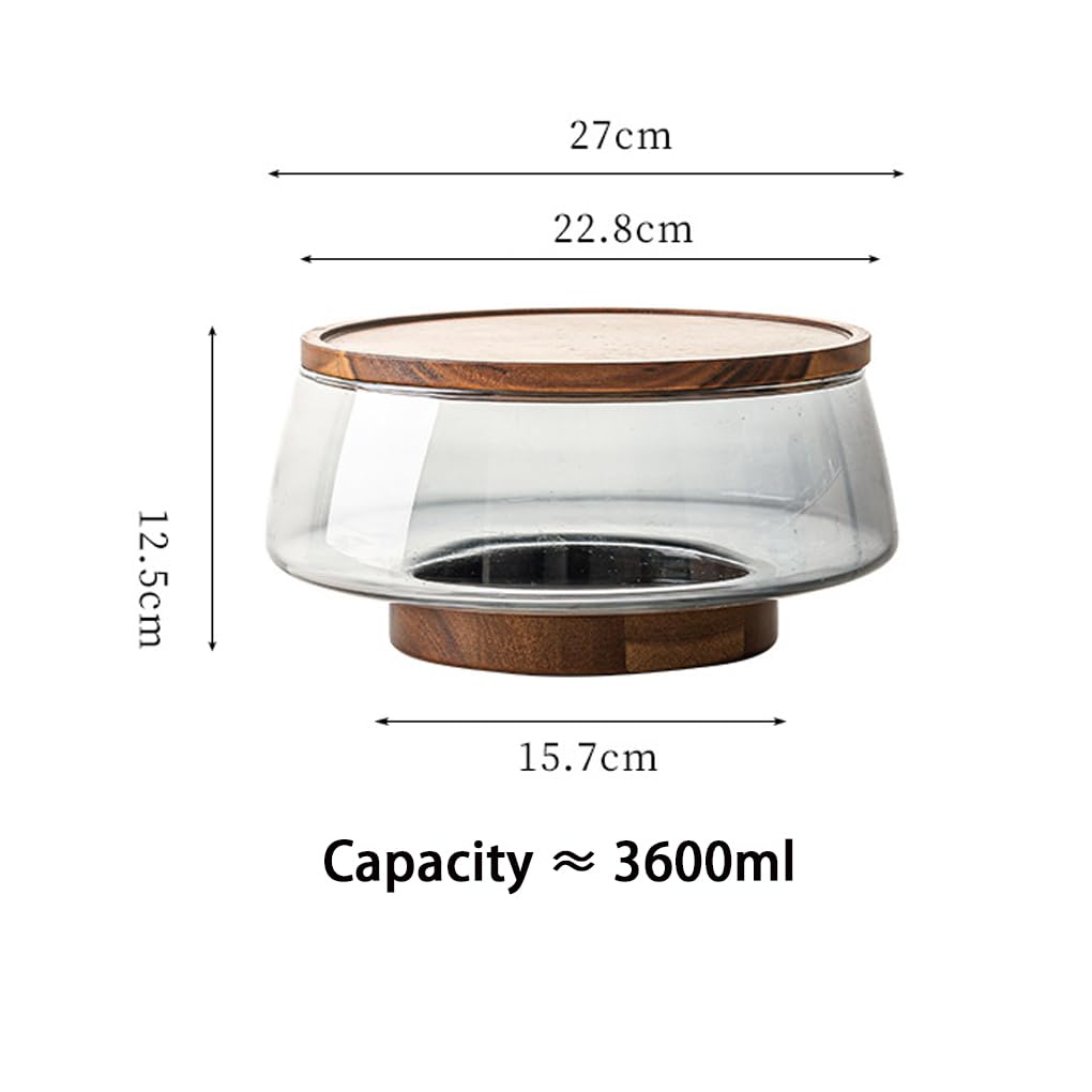Juego de ensaladeras de madera de acacia y vidrio, plato grande para servir frutas con base, ideal para ensaladas, aperitivos y aperitivos, diseño elegante para el hogar y fiestas