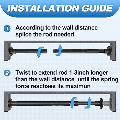 Image of CorkLatta Black Shower Curtain Rod 31 to 80 Inch,1 Inch Diameter Adjustable Spring Tension Stainless Steel Telescoping Rod,Easy Install,No Rust