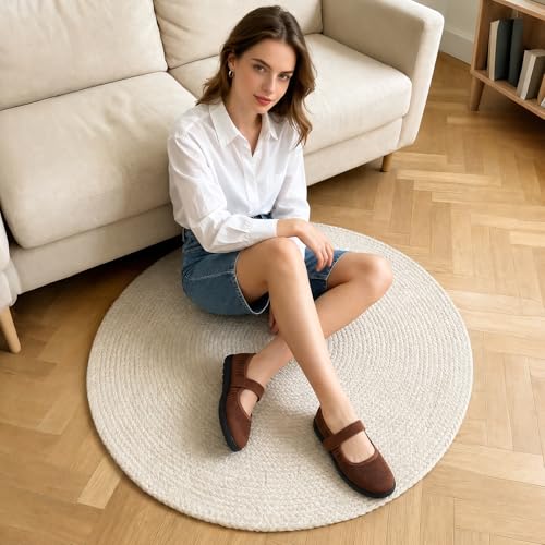 Image of Waluzs Wide Toe Box Flats Shoes Women Knit Ballet Flats Mary Jane Dress Flat Wide Width Walking Shoes Slip-on with Strap