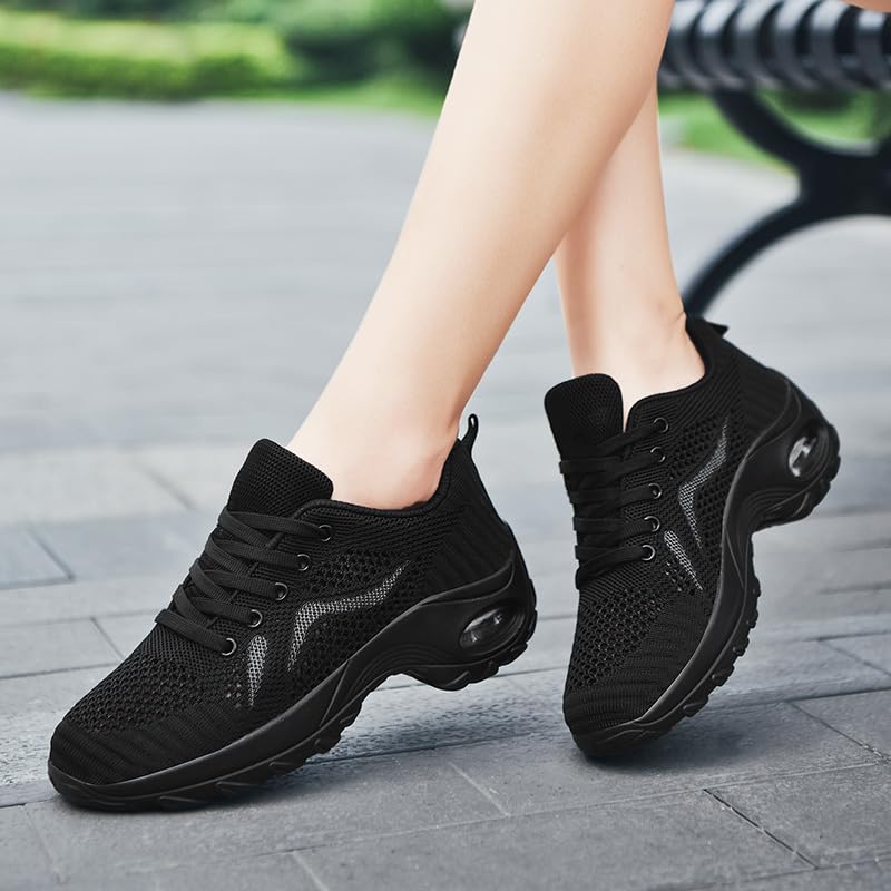 Image of DLWKIPV Womens Walking Running Shoes Tennis Slip On Sneakers Gym Workout Sport Lightweight Breathable Mesh Comfortable Casual Black Size 9
