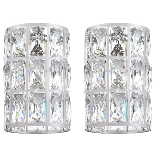 Image of 2 Pack Replacement Crystal Metal Cover Shade Pendant Ceiling Chandelier Wall Sconce Lamp Fixture Brushed Nickel Finish,1.66 inch Fitter Size,7.7 inch High*5.1 inch Diameter