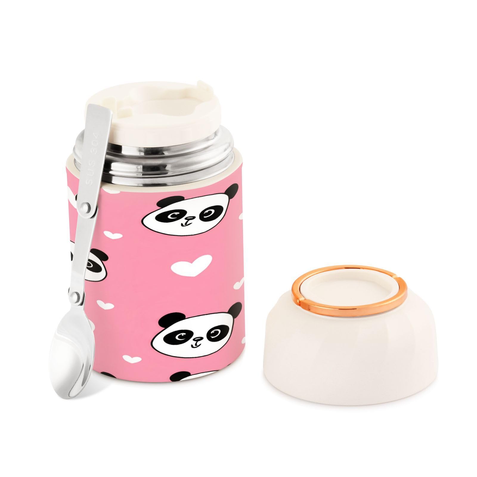 Termo para comida Cute Panda de 500 ml: tarro térmico de acero inoxidable con boca ancha