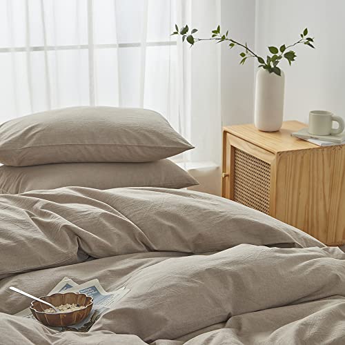 Face Two Face Bedding Duvet Cover Set 3 Pieces 100% Washed Cotton Duvet Cover Linen Like Textured Breathable Durable Soft Comfy (King, Khaki) #TOP3