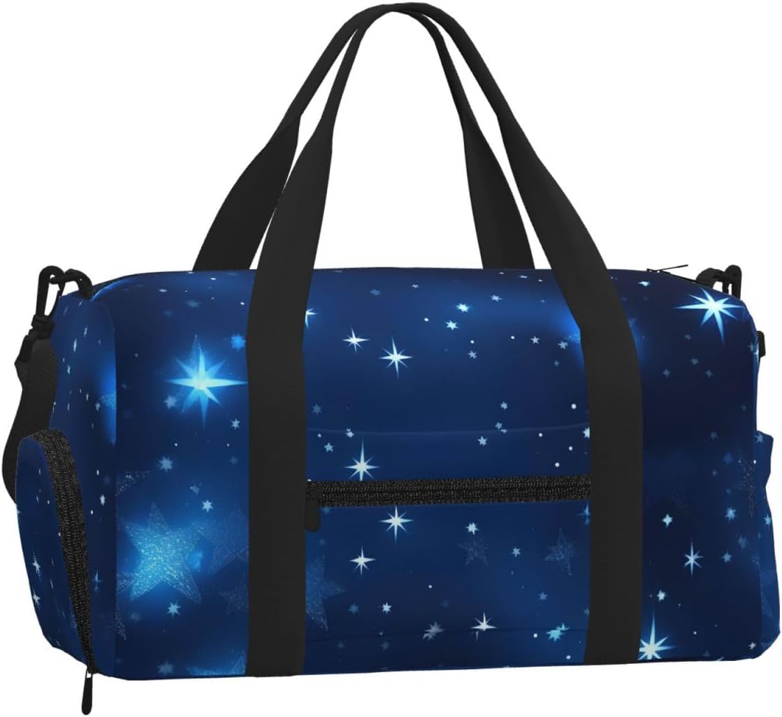 Blue Shining Stars Pattern Print Handheld Sports Luggage Unisex Crossbody Bag Travel Weekend Fitness Workout