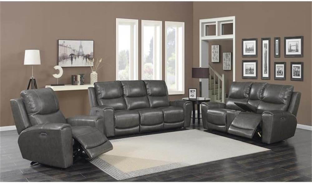Steve Silver Laurel Gray Leather Power Reclining Console Loveseat