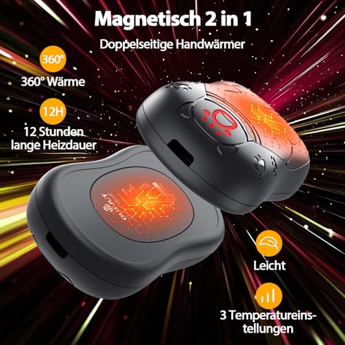 OUTJUT 12000mAh Magnetischer Handwärmer Elektrisch 2er Set, Rundum-Heizung – Ansicht 2