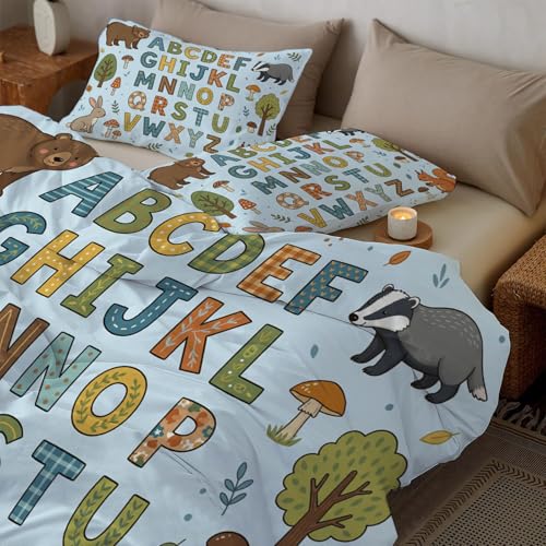 Housse de couette 240x260 animaux de la forêt parure de lit 3D réversible en microfibre douce