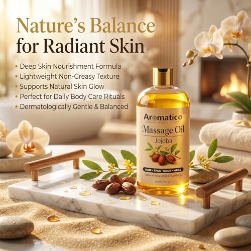 Image of AROMATICO Jojoba Massage Oil - Carrier Oil for Massage with Almond & Sesame for Full Body Hydration, Cold Pressed Skin Nourishment | 300ml