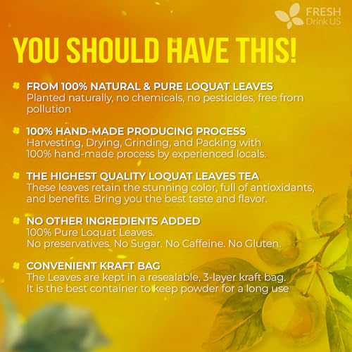 Image of FreshDrinkUS, Premium 8oz Loquat Leaves | Dried Loquat Loose Leaf Tea | Eriobotrya japonica | Naturally Dried, Cut & Sifted | Herbal Tea Ingredient. Sugar-Free. Caffeine-Free. Vegan