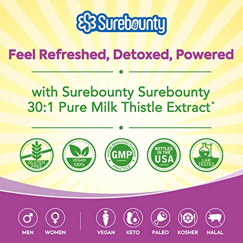 Surebounty Organic Milk Thistle, 9000 Mg Equivalent, 30X Concentrated Seed Extract With 80% Silymarin, Liver Cleanse Detox For Men + Women, Once Daily, 90 Veggie Caps #TOP7