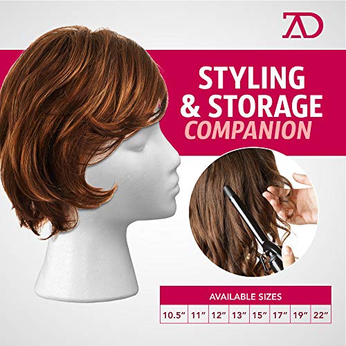 Styrofoam Female Wig Head Mannequins Manikin, Style, Model & Display Women's Wigs, Hats & Hairpieces Stand - By Adolfo Designs (12 Inches) #TOP3