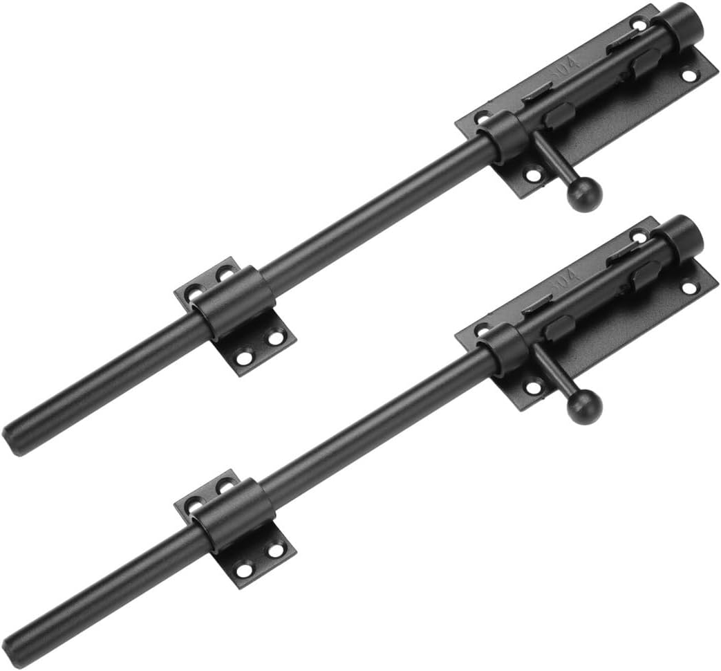2 Pack Heavy-Duty Slide Bolt Latches, 304 Stainless Steel, Matte Black with Padlock Hole for Doors and Gates