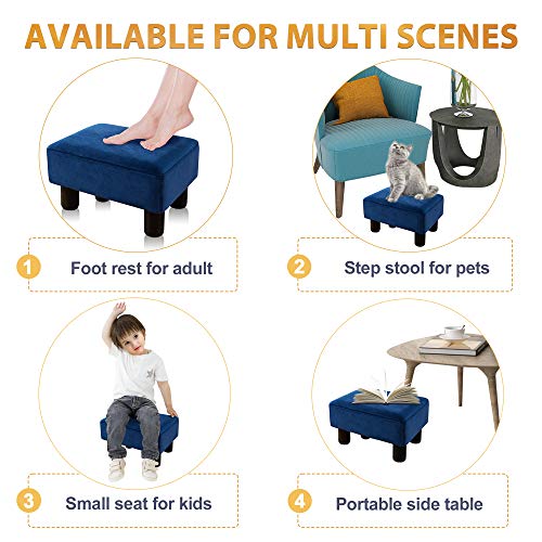 Small Rectangle Foot Stool, Velvet Fabric Footrest Ottoman Stool With Non-Skid Plastic Legs, Modern Footstools Step For Couch, Desk, Office, Living Room, Dogs, Navy #TOP2