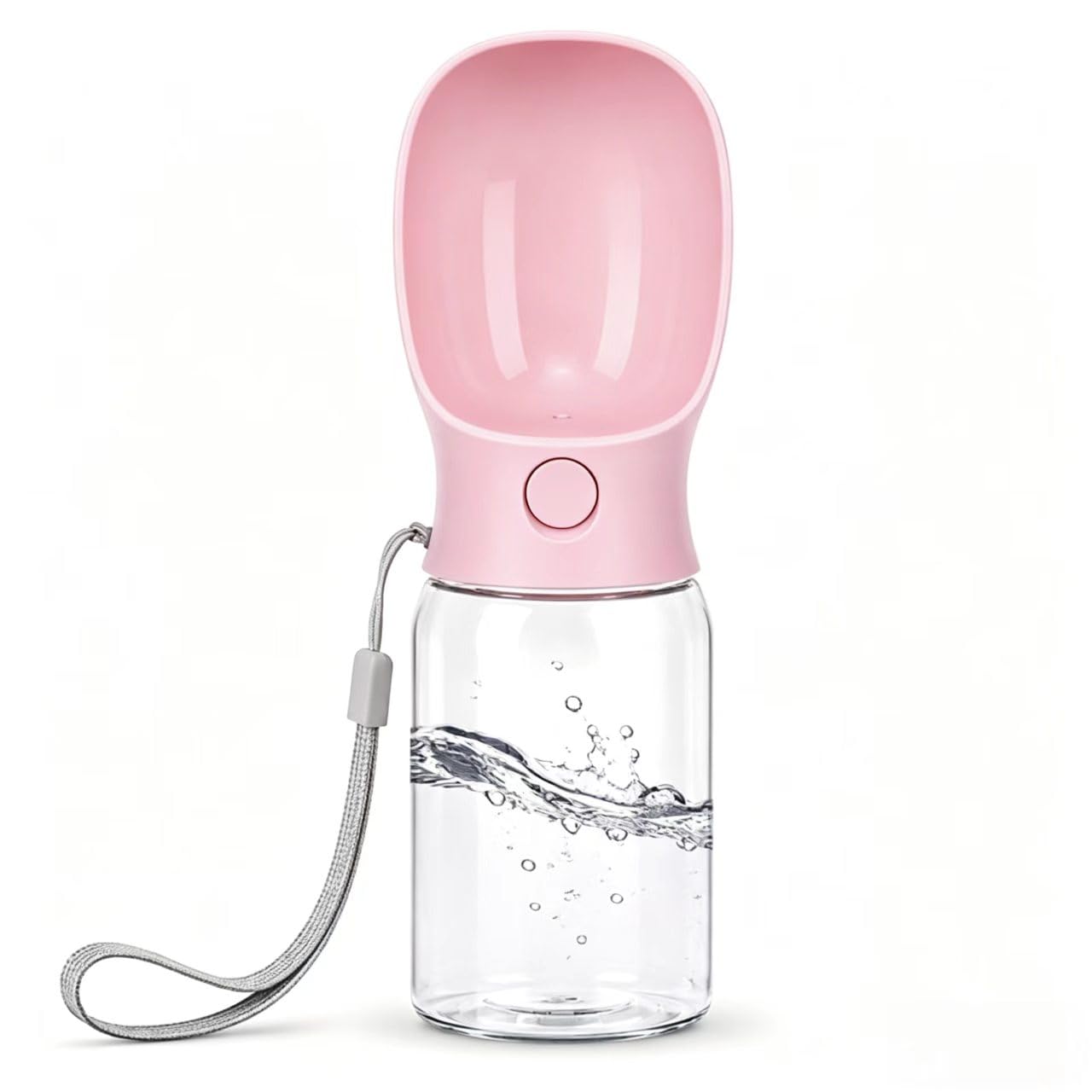 Dog Water Bottle, 350ml Sakura Pink Leak Proof Portable Dog Travel Water Bottle, 2-in-1 Puppy Water Dispenser & Dog Bowl, for Walking Hiking, Food Grade Dog Water Fountain Gift for Outdoor Pets