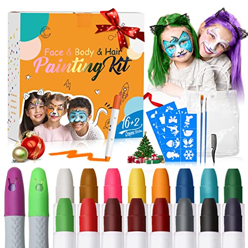 Pinturas Cara para Niños, Bledras 16 Colores Pinturas para La Cara Set, Pinturas Cara Carnaval, Pinturas Faciales, Hipoalergenicas, Lavable, Pintura Corporal Embarazadas, Regalo de Navidad para Niños