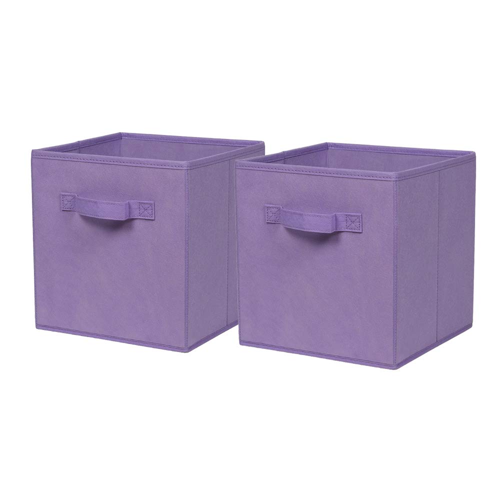 BonChoice Foldable Storage Cubes Boxes with Handle for Home Organization, Fabric Wardrobe Storage Box Organizer Basket Bins for Clothes Toys Towels, Collapsible&Durable (2, Light Purple)