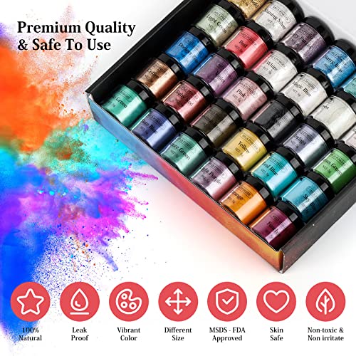 Mica Powder For Epoxy Resin - 30 Colors Pigment Powder Resin Dye, Natural Cosmetic Grade Glitter Colorant Pearlescent Powder For Paint, Soap Making, Nail Polish, Candle Making, Bath Bombs, Slime, 5G #TOP2