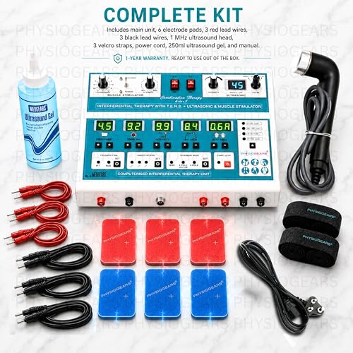 Image of Physiogears Combo 4-in-1 Physiotherapy Equipment | Ultrasound + IFT 45 Programs + TENS + MS Muscle Stimulator | Digital Pain Relief Therapy Machine with Electrode Pads