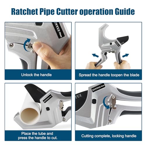Professional PVC Pipe Cutter 2.5 inch (75mm) Capacity, Heavy Duty Silver Ratchet Tubing Cutter for 2-1/2\" Schedule 40 80 PVC, PEX & ABS, One-Handed Cutting Tool for Pool & Sprinkler Repair - Thumbnail 7