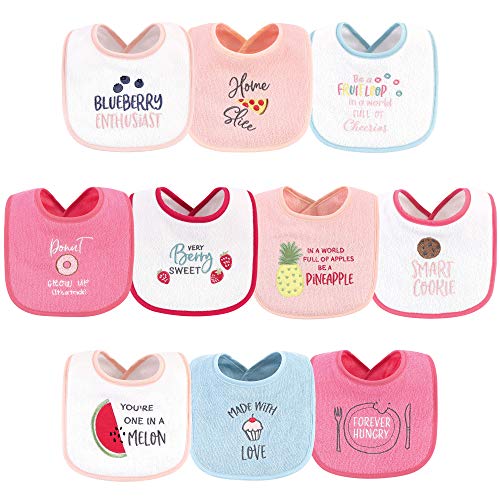 Image of Hudson Baby Unisex Baby Cotton Terry Drooler Bibs with Fiber Filling, Food Girl, One Size