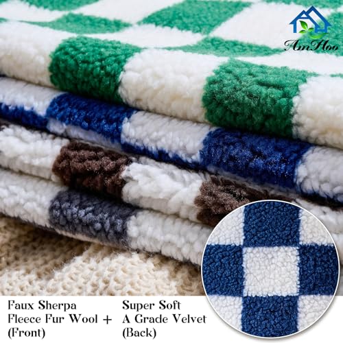 AmHoo Pack of 2 Decorative Throw Pillow Covers Checkerboard Luxury Super Soft Faux Fur Wool Set Case Cushion for Couch Sofa Bedroom 18 x 18-Inch Coffee by AmHoo - Used condition - Image 7