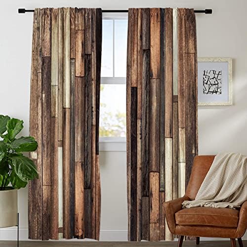 Riyidecor Rustic Wooden Barn Door Curtains Rod Pocket Wood Plank Brown Barnwood Western Country Style Lodge Farmhouse Printed Living Room Bedroom Window Drapes Treatment Fabric (2 Panels 52 x 84 Inch)