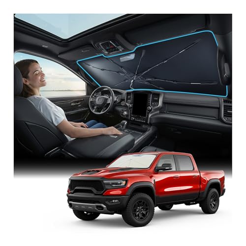 Nmoiss Windshield Sun Shade Umbrella [Vinyl Coating Heat Shield] for 2010-2026 Ram Trucks 1500 2500 3500 Accessories Protect Car from Sun Rays & Heat Damage Keep Cool and Protect Interior