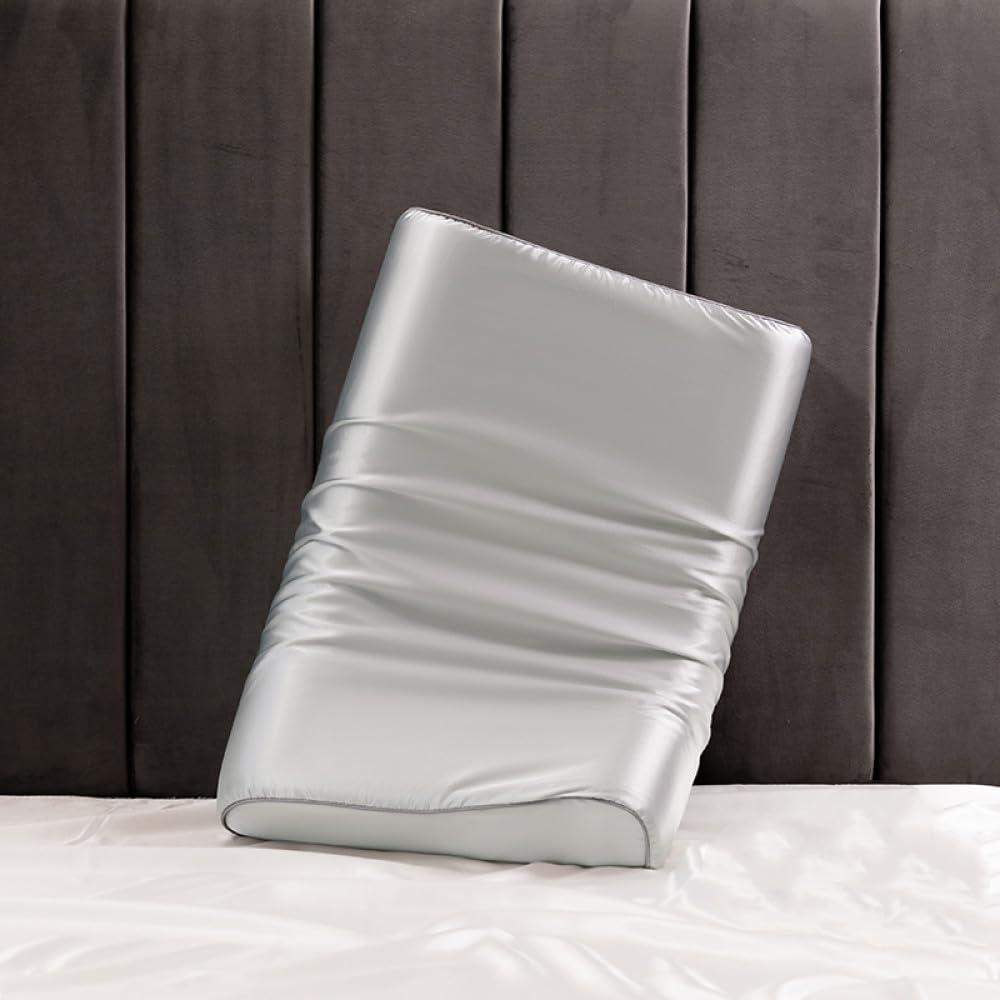 Funda de Almohada de Seda Satinada para Almohada de Espuma viscoelástica y látex, Funda de cojín sólida, 30x50cm, 40x60cm, Gris Claro, 1PCx40x60cm