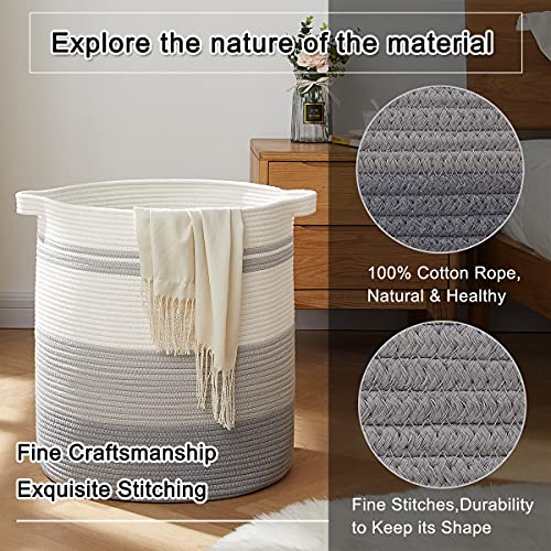 Oiahomy 80L Laundry Baskets-Laundry Hamper,Storage Basket With Handles,Decorative Basket For Living Room,Woven Storage Basket For Toys Bin,Pillows, Blankets,Clothes-20X18In-Gradient Gray #TOP2