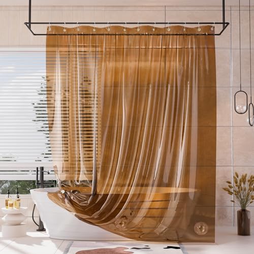 Image of AmazerBath Long Shower Curtain Liner, 100% EVA Soft Clear Amber Heavy Duty 78 inch Shower Curtain and Liner 2-in-1, 72x78 Plastic Bathroom Shower Curtain, 12 Rustproof Grommets & 3 Weighted Stones