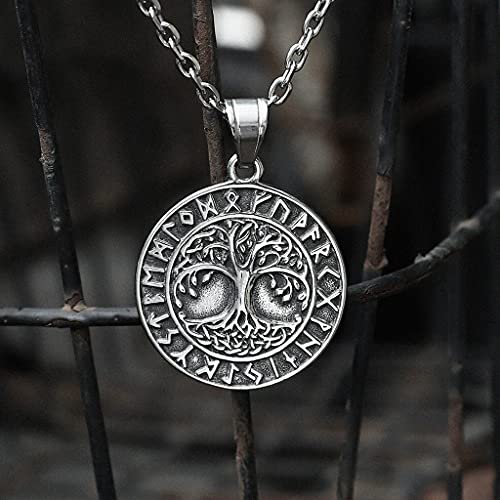 Collier Arbre du Monde Viking YABEME avec pendentif runique nordique en maille quille 60cm