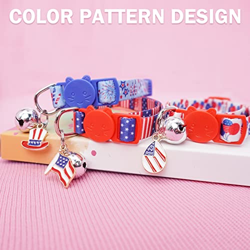 Dillybud 3 Pack Breakaway Cat Collars With Bell- 4Th Of July Cat Collar, Independence Holiday American Flag Kitty Collar For Girl Boy Cats With Safety Buckle- Patriotic Kitten Collar Adjustable 8"-12" #TOP4
