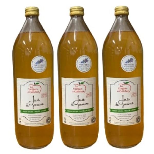 Jus de pomme artisanal Vendéen, 100% pur jus, sans sucre ajouté et sans conservateur, 3 x 1 litre.