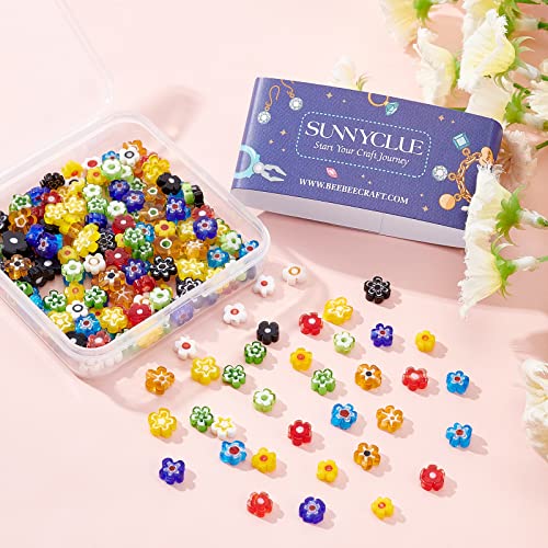 SUNNYCLUE 1 Box 200Pcs 10 Styles Handmade Millefiori Lampwork Glass Beads Flower Flat Round Loose Spacer Bead for DIY Necklace Bracelet Earring Jewelry Making Handmade Crafts - Image 4