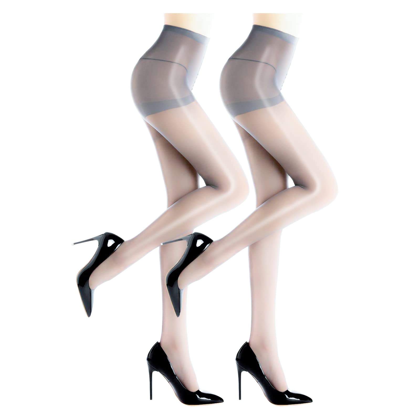 2Pack Oily Gloss Tights High Waist Sheer Women Pantyhose 360° Seamless Sheer Girls Stockings Women Tights with 3D Soft Top Footed Run Resistant for Daily Wear, One Size