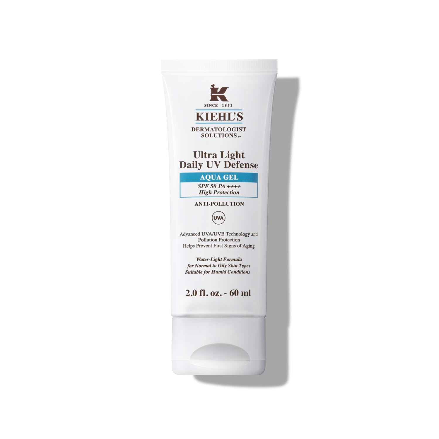KIEHL'S Ultra Light Daily UV Defense Aqua Gel SPF 50, erfrischender Sonnenschutz für ölige Haut, Gesichtspflege mit Lichtschutzfaktor 50