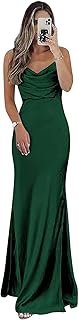 Satin Slip Bridesmaid Dresses for Women Spaghetti Strap Long Fitted Prom Formal Evening Gown Slit
