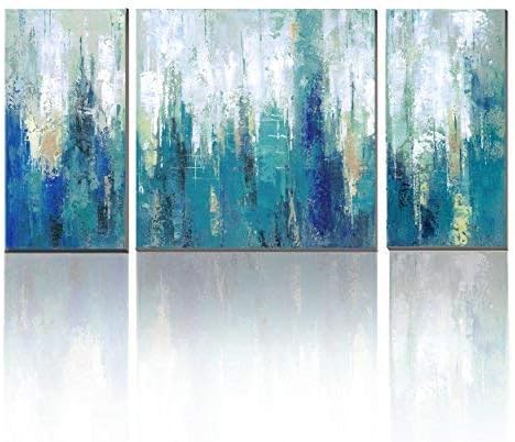 3Hdeko - Teal Blue Abstract Wall Art 60x30inch Modern Turquoise Abstract Painting for Living Room Bedroom, Large 3 Piece Canvas Prints Home Decoration, Ready to Hang
