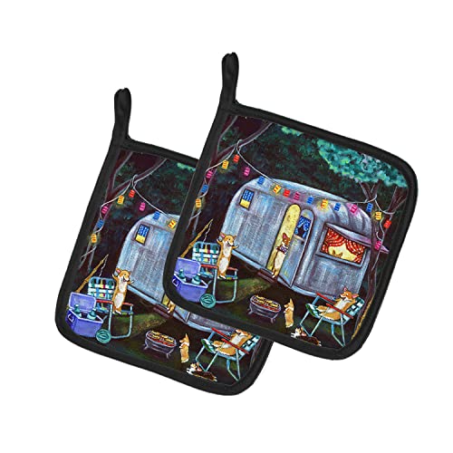 Caroline's Treasures 7435Pthd Corgi Glamping Fish Tales Trailer Pair Of Pot Holders Kitchen Heat Resistant Pot Holders Sets Oven Hot Pads For Cooking Baking Bbq, 7 1/2 X 7 1/2 #TOP19